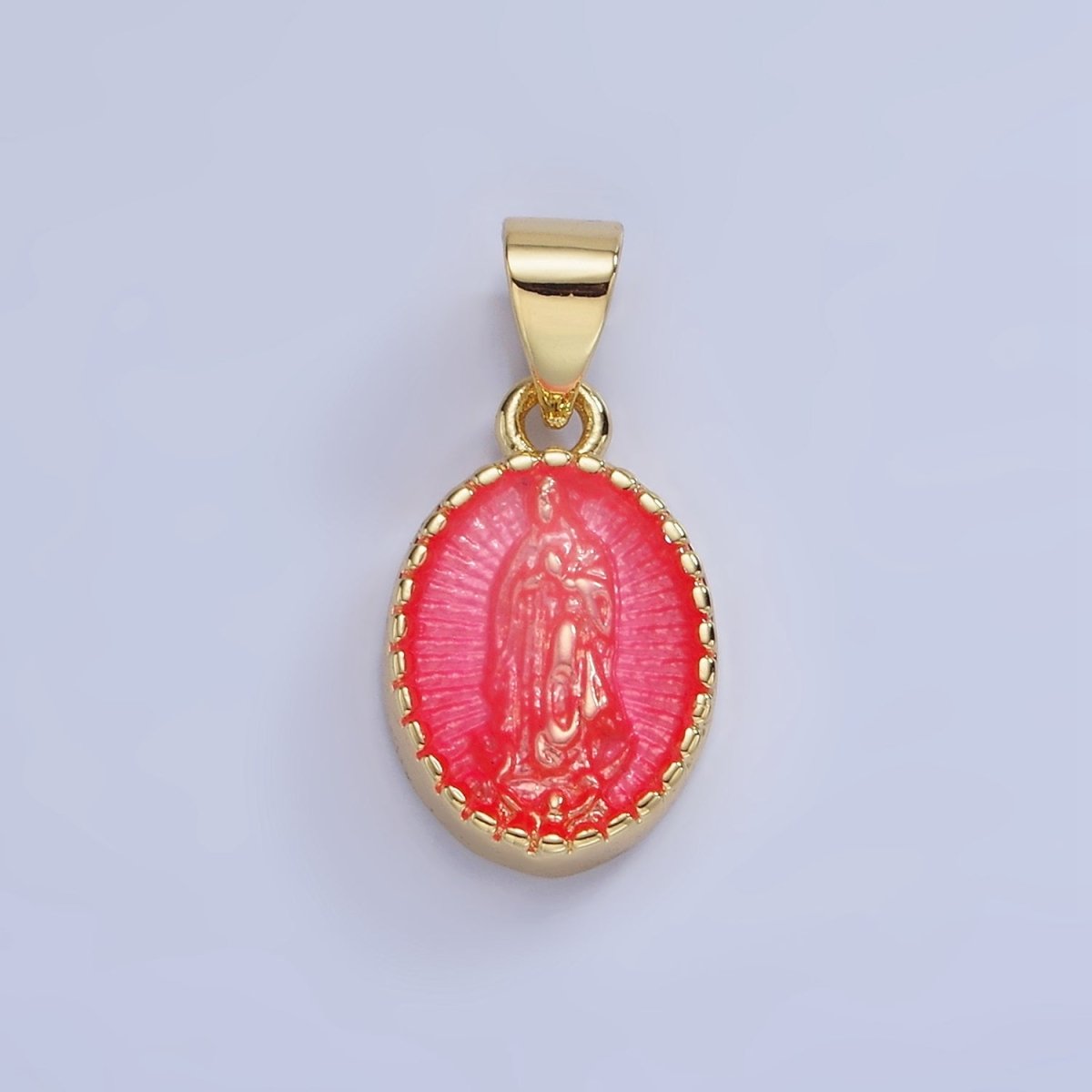 14K Gold Filled Green, Red, Pink, Purple, Teal, Yellow, Fuchsia Miraculous Lady Mary Pendant | AA1239 - AA1242 - DLUXCA