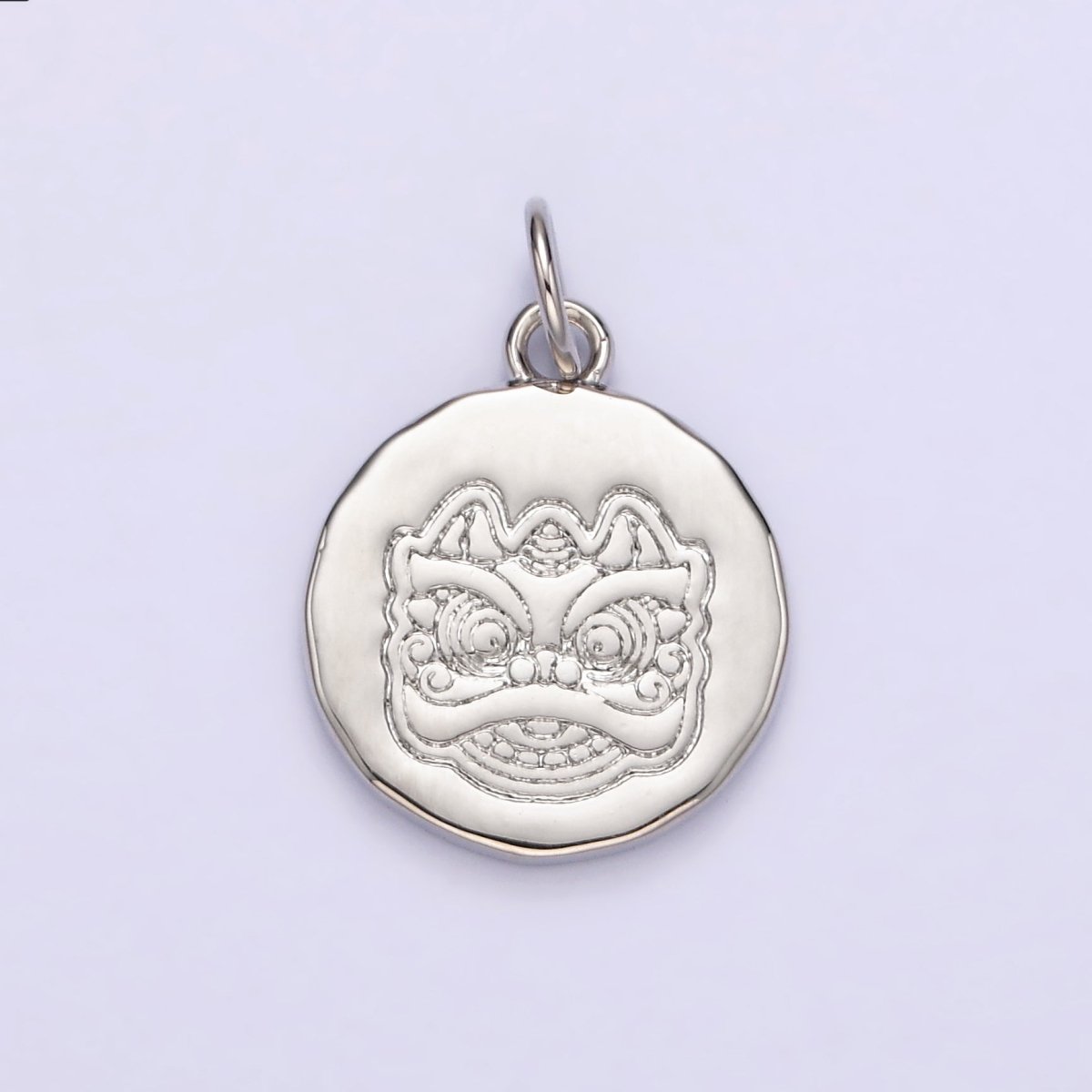 14K Gold Filled Guardian Lion Engraved Round Charm in Gold & Silver | N1515 N1516 - DLUXCA