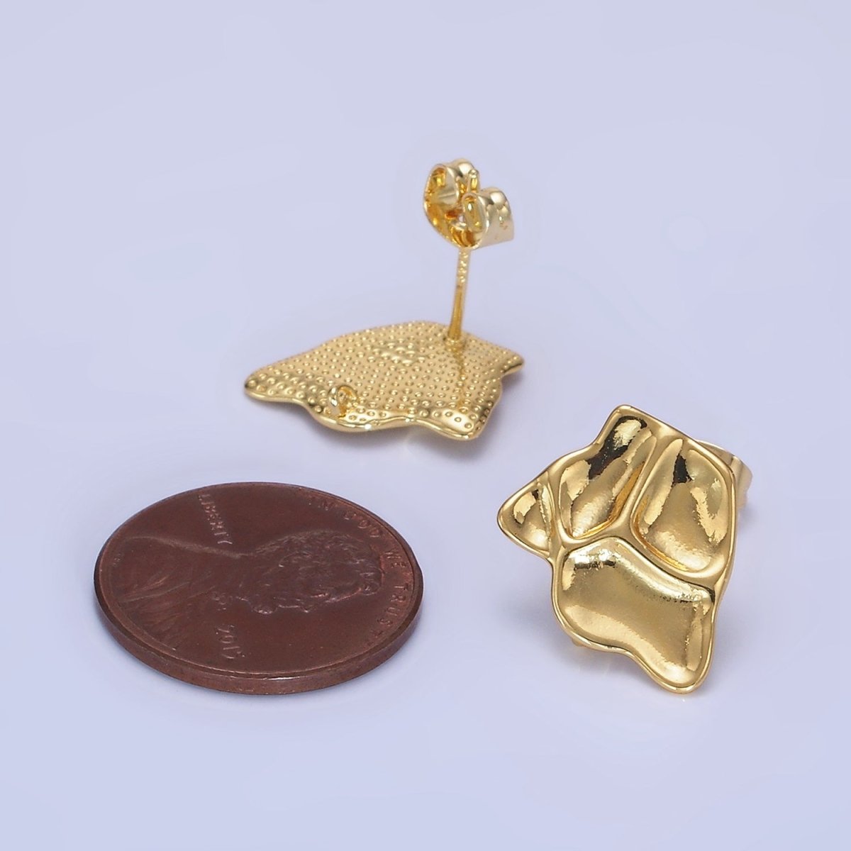 14K Gold Filled Hammered Abstract Stud Earrings in Gold & Silver | Z742 Z743 - DLUXCA