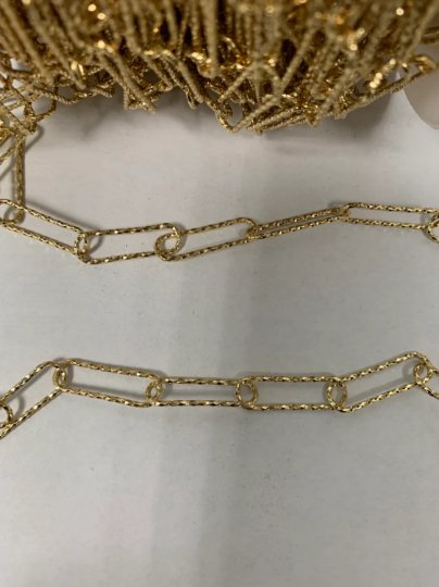 14K Gold Filled Hammered Paperclip Chain by Yard, Oval Link Chain Wholesale bulk Roll Chain for Jewelry Making | ROLL-417 Clearance Pricing - DLUXCA