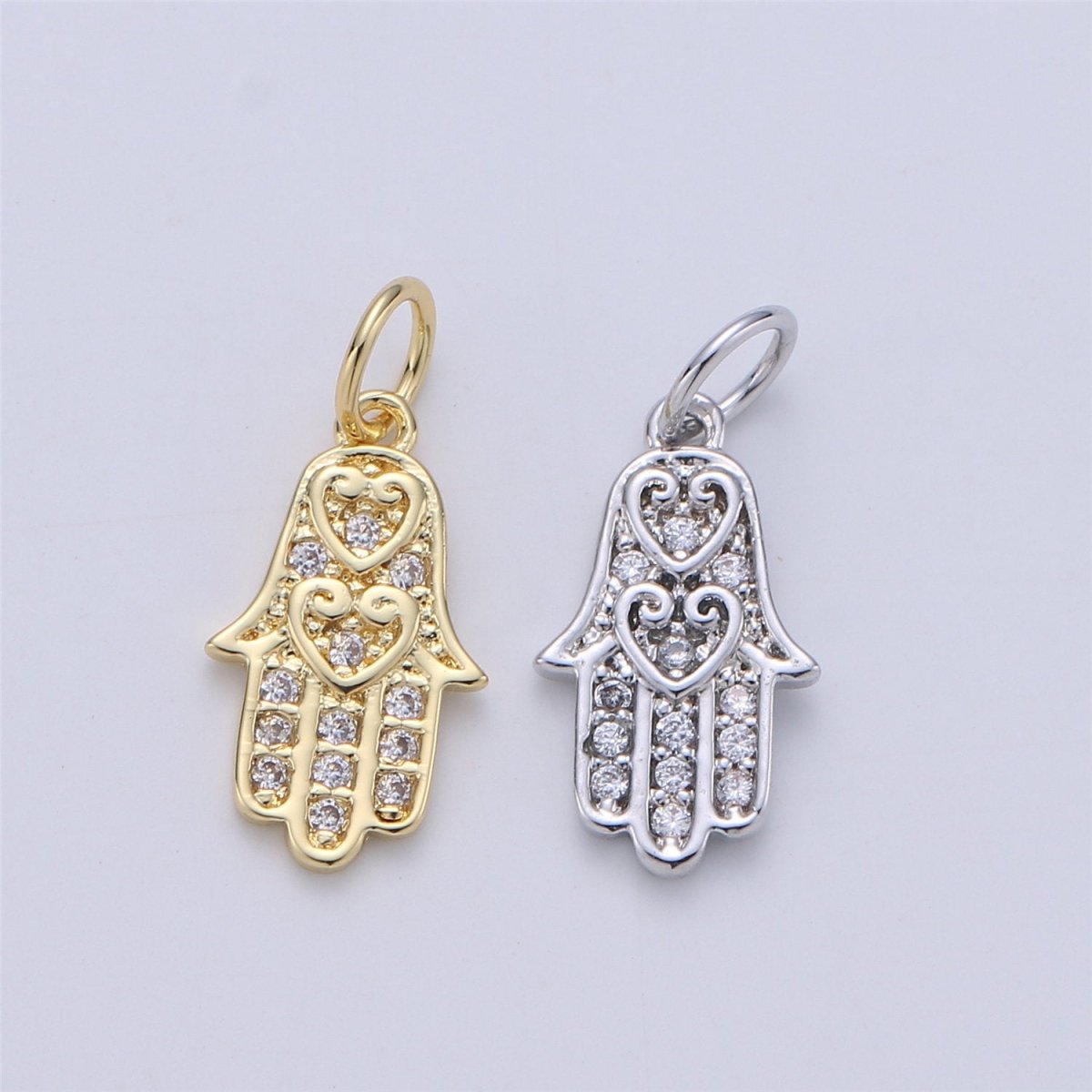 14k Gold Filled Hamsa Hand Charm Silver Hamsa Charm Micro Pave Charm, Amulet jewelry, Hand of fatima jewelry for Necklace Earring Bracelet C-839 E-913 - DLUXCA