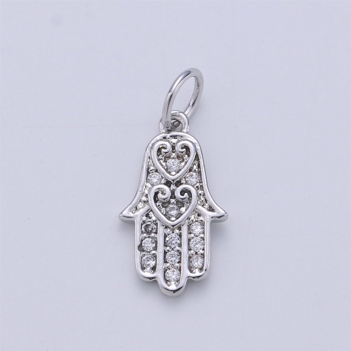 14k Gold Filled Hamsa Hand Charm Silver Hamsa Charm Micro Pave Charm, Amulet jewelry, Hand of fatima jewelry for Necklace Earring Bracelet C-839 E-913 - DLUXCA