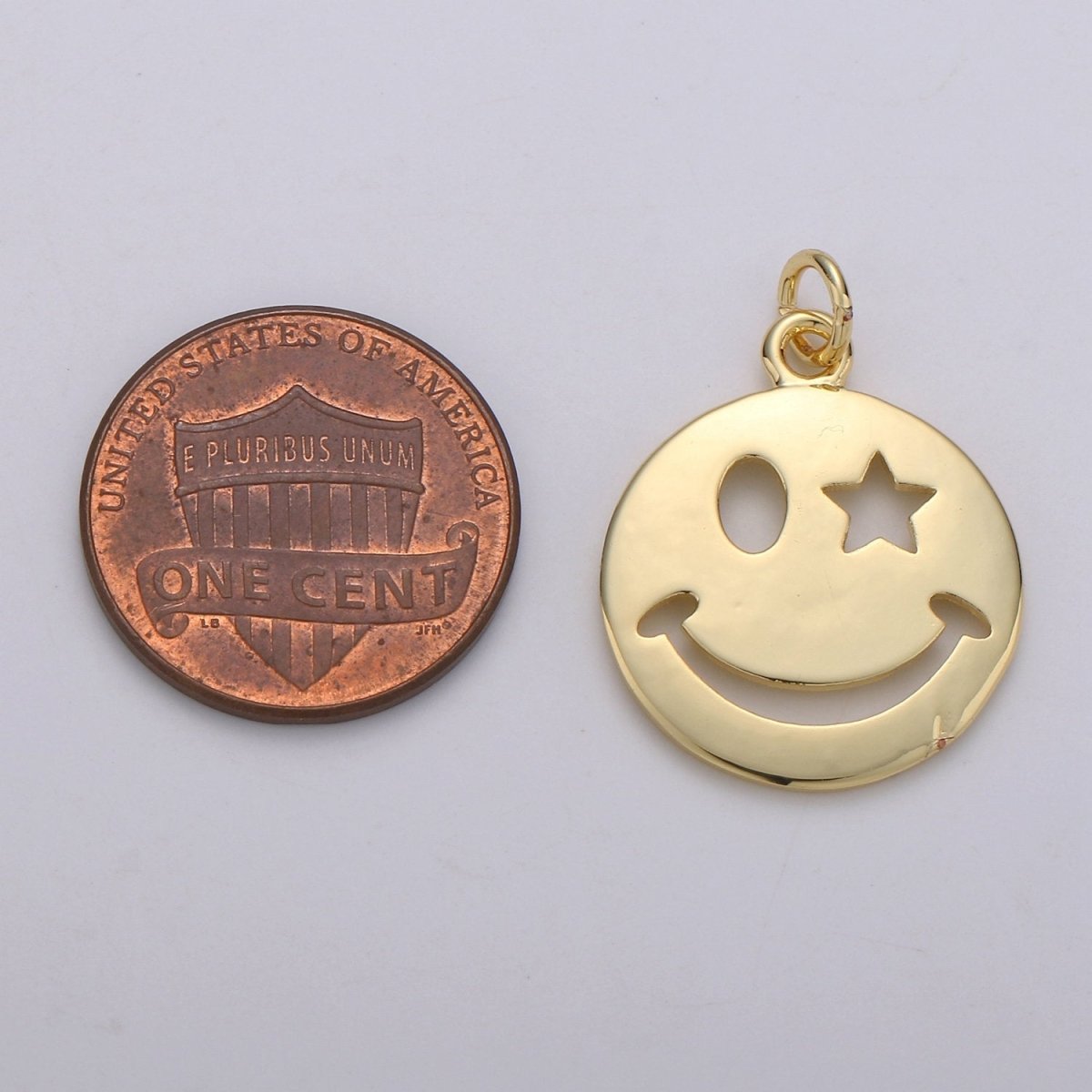 14k Gold Filled Happy Face Charm, Gold emoji charm 25x20mm Star Smile Charm Pendant Smiley face charms for Necklace Earring Bracelet Supply D-665 - DLUXCA