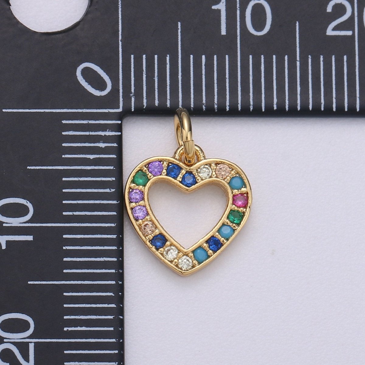 14k Gold Filled Heart Charm Micro Pave Love Charm, Rainbow Cubic Charms, CZ Gold Colorful Charm, Dainty Minimalist Jewelry SupplyC-556 - DLUXCA