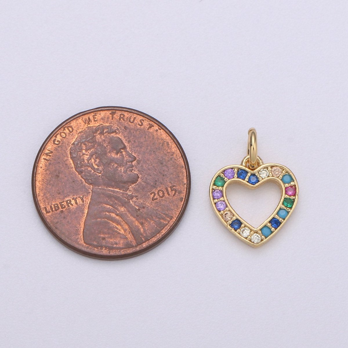 14k Gold Filled Heart Charm Micro Pave Love Charm, Rainbow Cubic Charms, CZ Gold Colorful Charm, Dainty Minimalist Jewelry SupplyC-556 - DLUXCA
