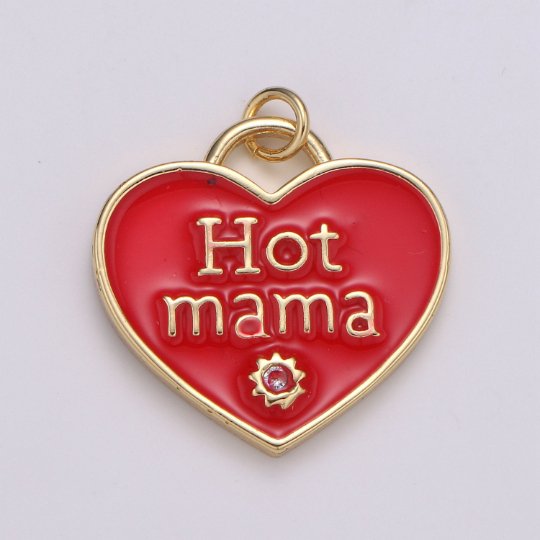 14K Gold Filled Heart Charm Multi Color Enamel Cz Charm Hot Mama Pendant For Jewelry Supply Wholesale Gift idea for Mother Day Gift E-167 - E-173 - DLUXCA