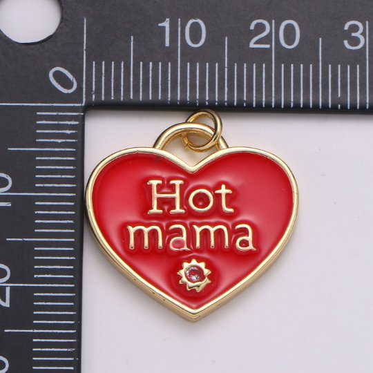14K Gold Filled Heart Charm Multi Color Enamel Cz Charm Hot Mama Pendant For Jewelry Supply Wholesale Gift idea for Mother Day Gift E-167 - E-173 - DLUXCA