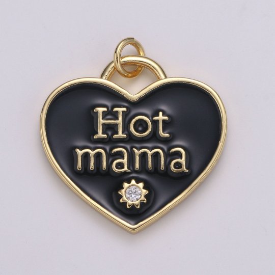 14K Gold Filled Heart Charm Multi Color Enamel Cz Charm Hot Mama Pendant For Jewelry Supply Wholesale Gift idea for Mother Day Gift E-167 - E-173 - DLUXCA