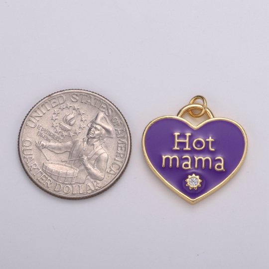14K Gold Filled Heart Charm Multi Color Enamel Cz Charm Hot Mama Pendant For Jewelry Supply Wholesale Gift idea for Mother Day Gift E-167 - E-173 - DLUXCA