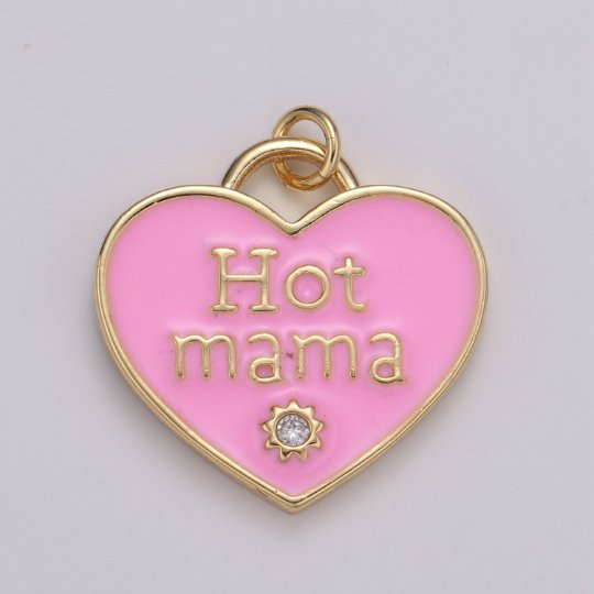 14K Gold Filled Heart Charm Multi Color Enamel Cz Charm Hot Mama Pendant For Jewelry Supply Wholesale Gift idea for Mother Day Gift E-167 - E-173 - DLUXCA