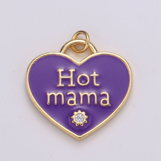 14K Gold Filled Heart Charm Multi Color Enamel Cz Charm Hot Mama Pendant For Jewelry Supply Wholesale Gift idea for Mother Day Gift E-167 - E-173 - DLUXCA