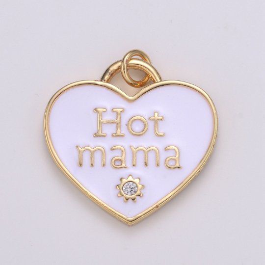 14K Gold Filled Heart Charm Multi Color Enamel Cz Charm Hot Mama Pendant For Jewelry Supply Wholesale Gift idea for Mother Day Gift E-167 - E-173 - DLUXCA