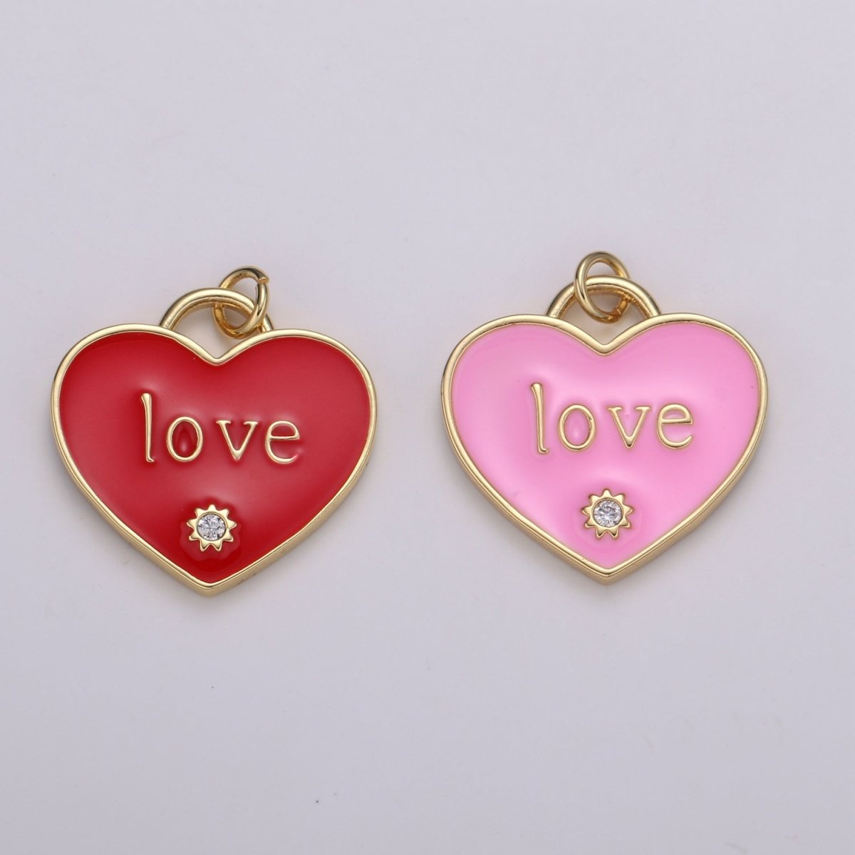 14K Gold Filled Heart Charm Pink Red Enamel Cz Charm Love Pendant For Jewelry Supply Wholesale Gift idea for Mother Day Gift C-119 - DLUXCA