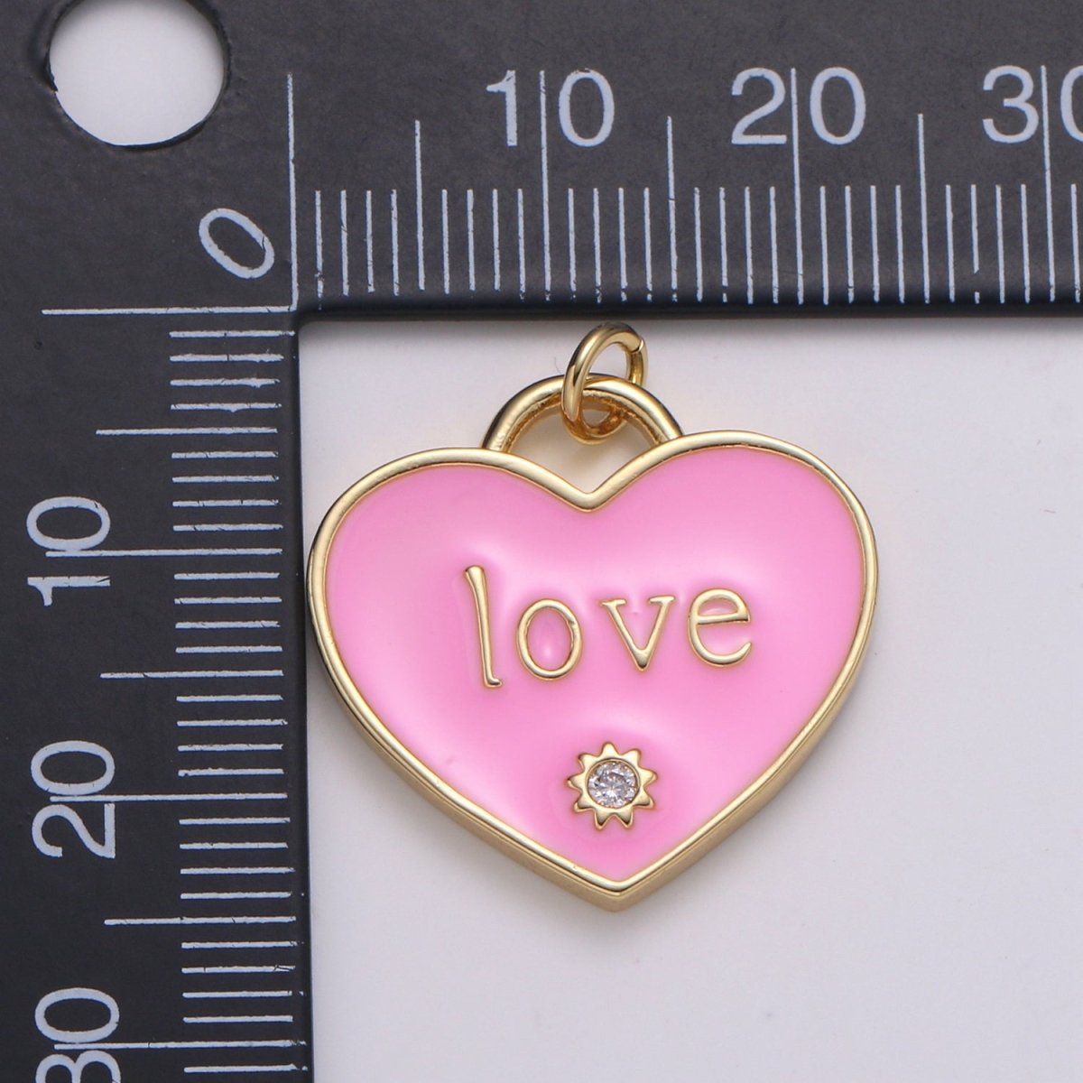 14K Gold Filled Heart Charm Pink Red Enamel Cz Charm Love Pendant For Jewelry Supply Wholesale Gift idea for Mother Day Gift C-119 - DLUXCA