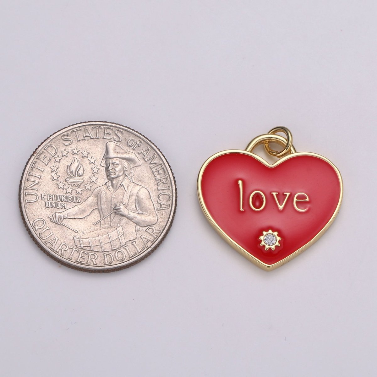 14K Gold Filled Heart Charm Pink Red Enamel Cz Charm Love Pendant For Jewelry Supply Wholesale Gift idea for Mother Day Gift C-119 - DLUXCA