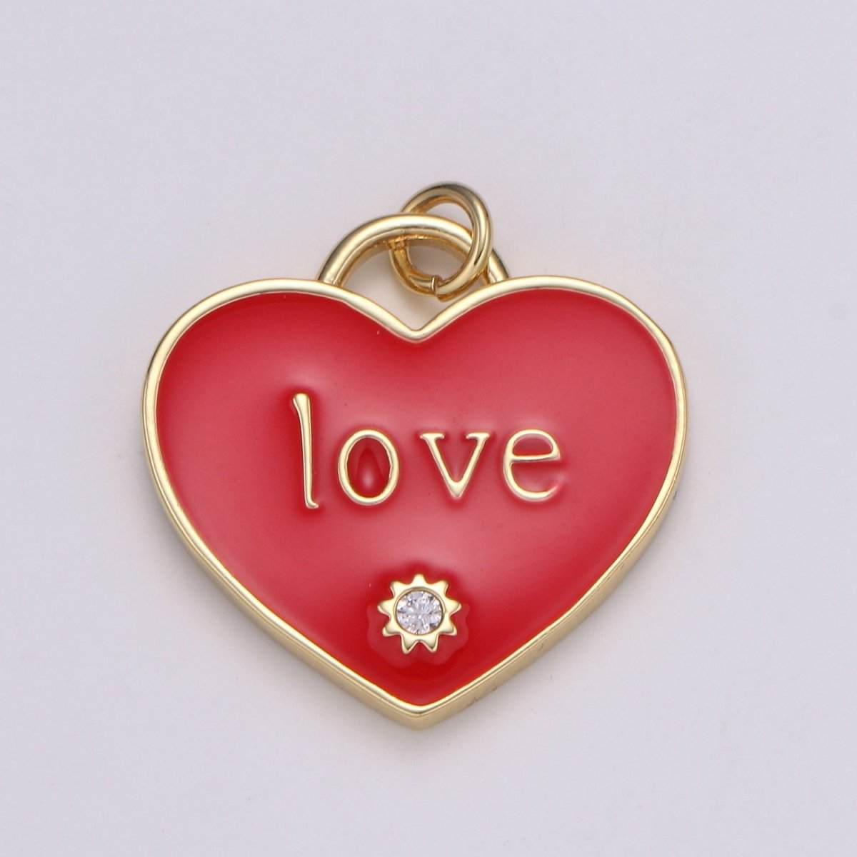 14K Gold Filled Heart Charm Pink Red Enamel Cz Charm Love Pendant For Jewelry Supply Wholesale Gift idea for Mother Day Gift C-119 - DLUXCA
