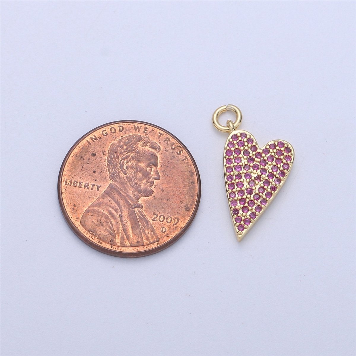 14k Gold Filled Heart Charm,CZ Micro Pave Heart Pendant, Pink Cubic Heart Charm for Necklace Earring Bracelet Component I-567 - DLUXCA