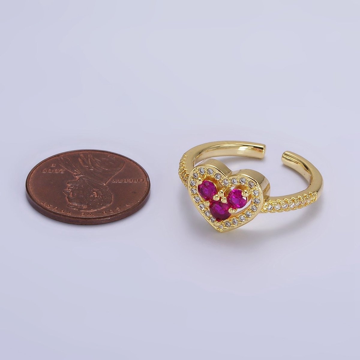 14K Gold Filled Heart Clear, Green, Fuchsia, Purple Micro Paved CZ Ring | O-575 ~ O-578 - DLUXCA