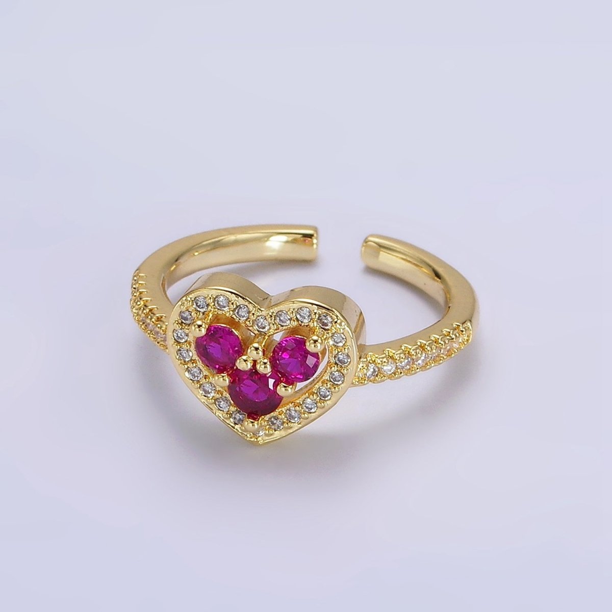 14K Gold Filled Heart Clear, Green, Fuchsia, Purple Micro Paved CZ Ring | O-575 ~ O-578 - DLUXCA