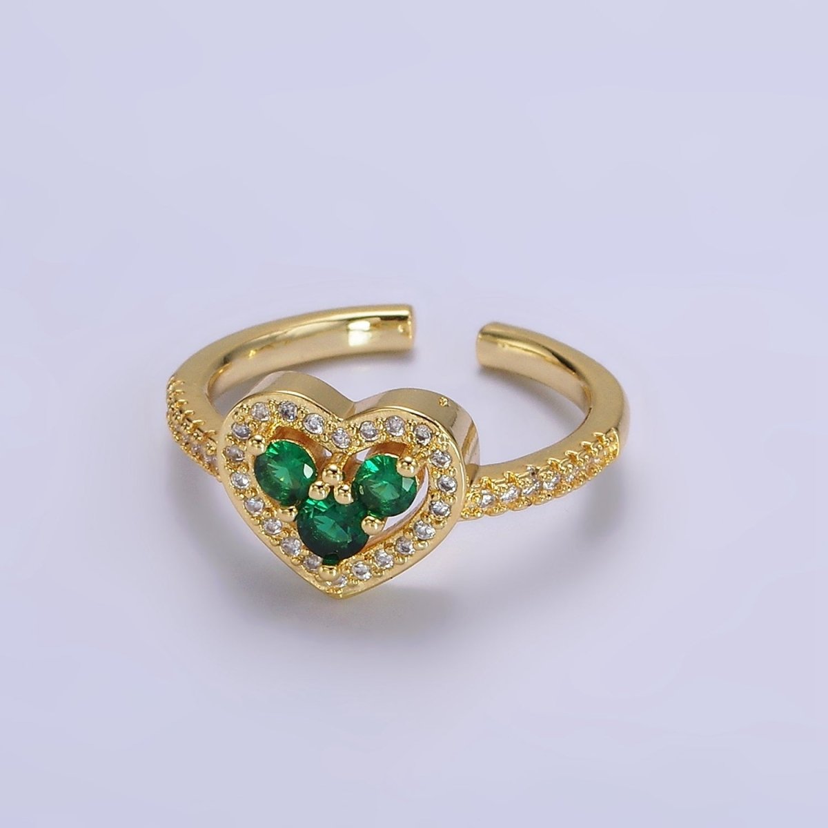 14K Gold Filled Heart Clear, Green, Fuchsia, Purple Micro Paved CZ Ring | O-575 ~ O-578 - DLUXCA