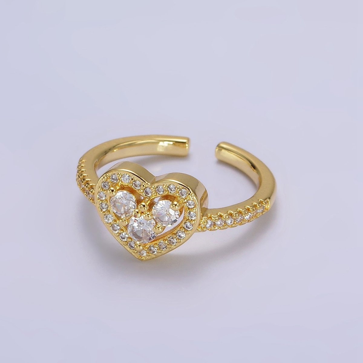 14K Gold Filled Heart Clear, Green, Fuchsia, Purple Micro Paved CZ Ring | O-575 ~ O-578 - DLUXCA