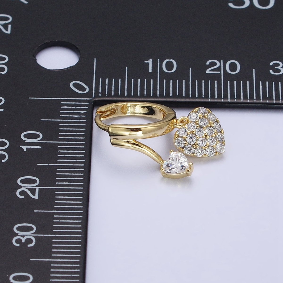 14K Gold Filled Heart CZ Micro Paved Double Band Claw Huggie Earrings | AD1444 - DLUXCA