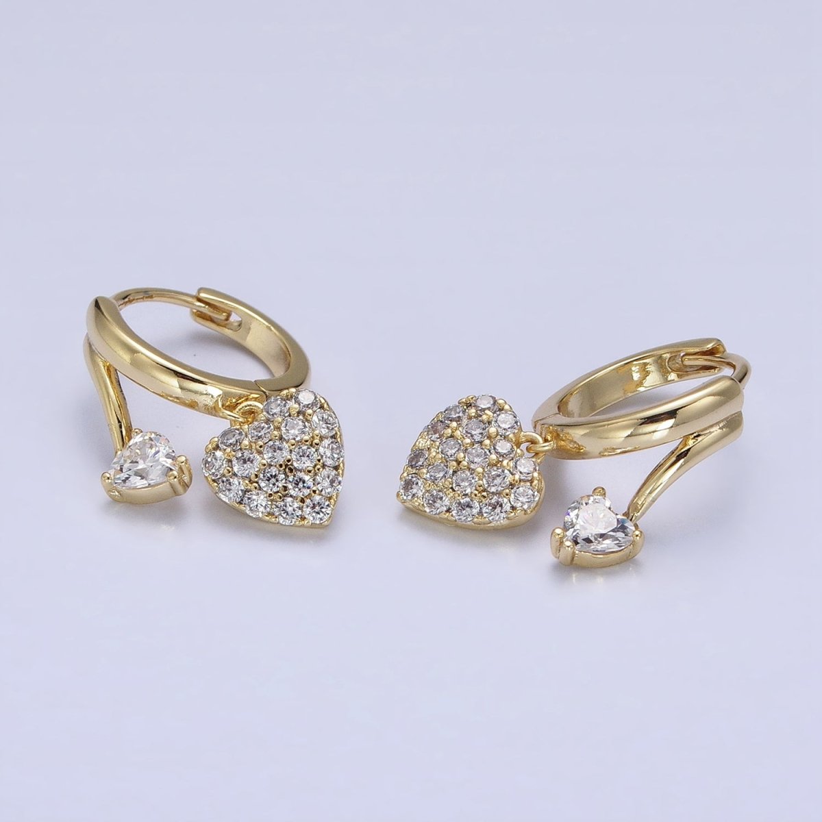 14K Gold Filled Heart CZ Micro Paved Double Band Claw Huggie Earrings | AD1444 - DLUXCA