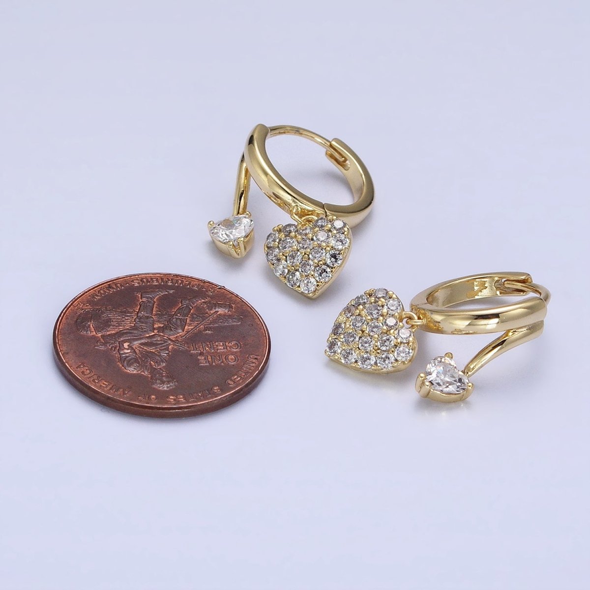 14K Gold Filled Heart CZ Micro Paved Double Band Claw Huggie Earrings | AD1444 - DLUXCA