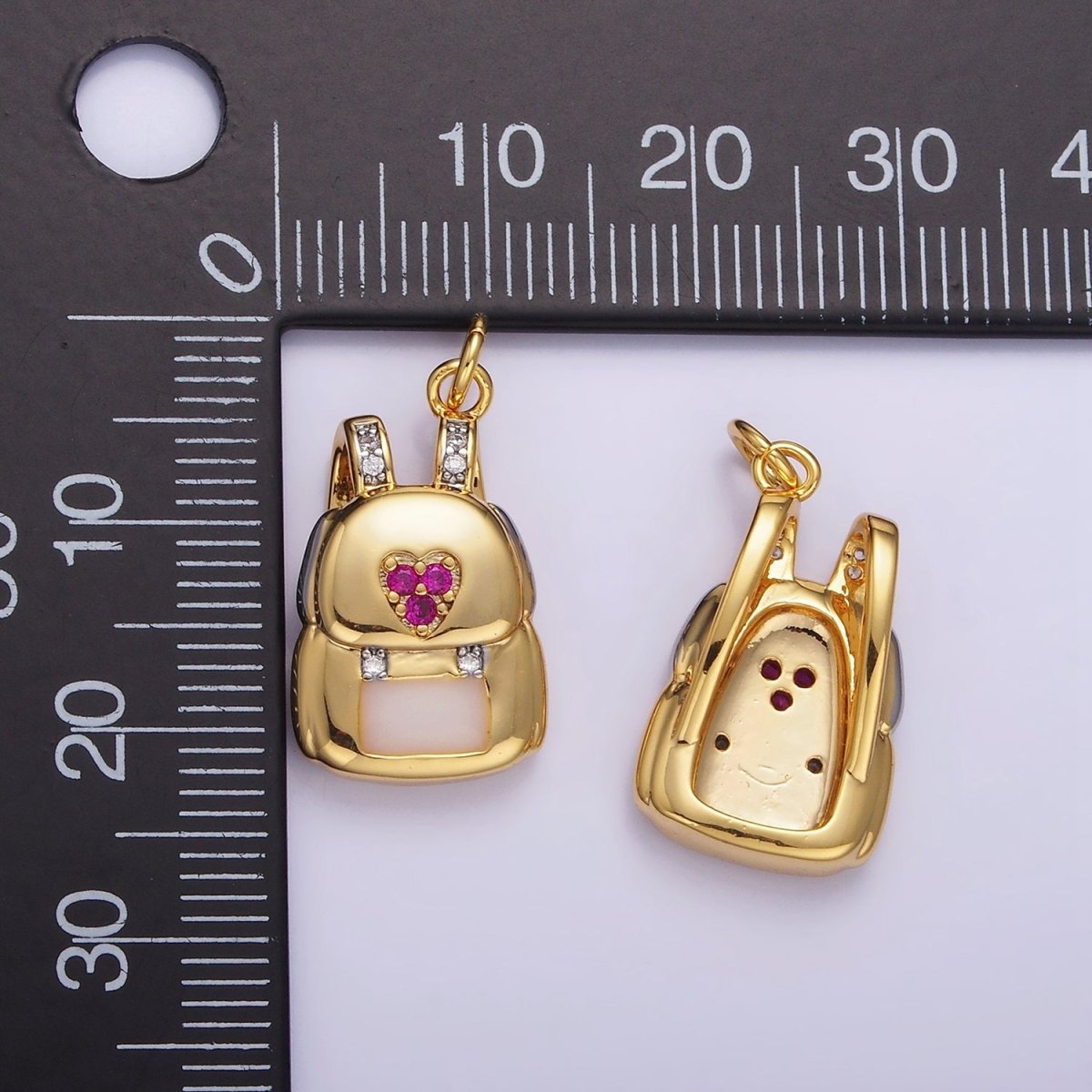 14K Gold Filled Heart Fuchsia Micro Paved CZ Bag Back Charm | W524 - DLUXCA