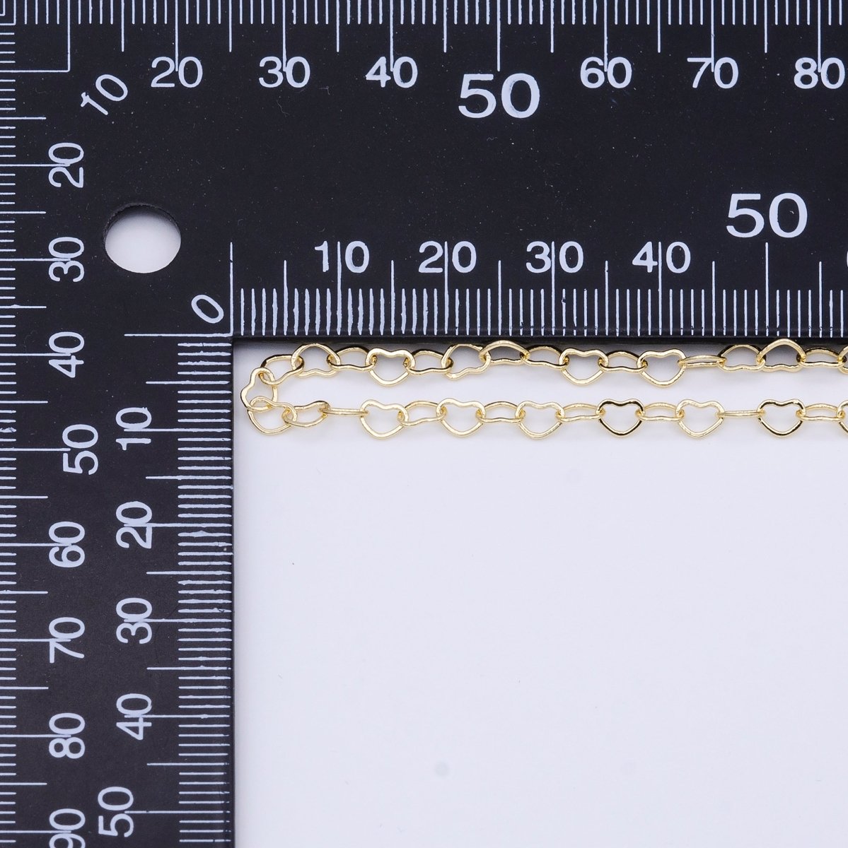 14k Gold Filled Heart Link Gold Chain by Yard, Lovely Heart Charm Chain, Wholesale bulk Roll Chain for Jewelry Making Width 3.4mm | ROLL-1076 - DLUXCA