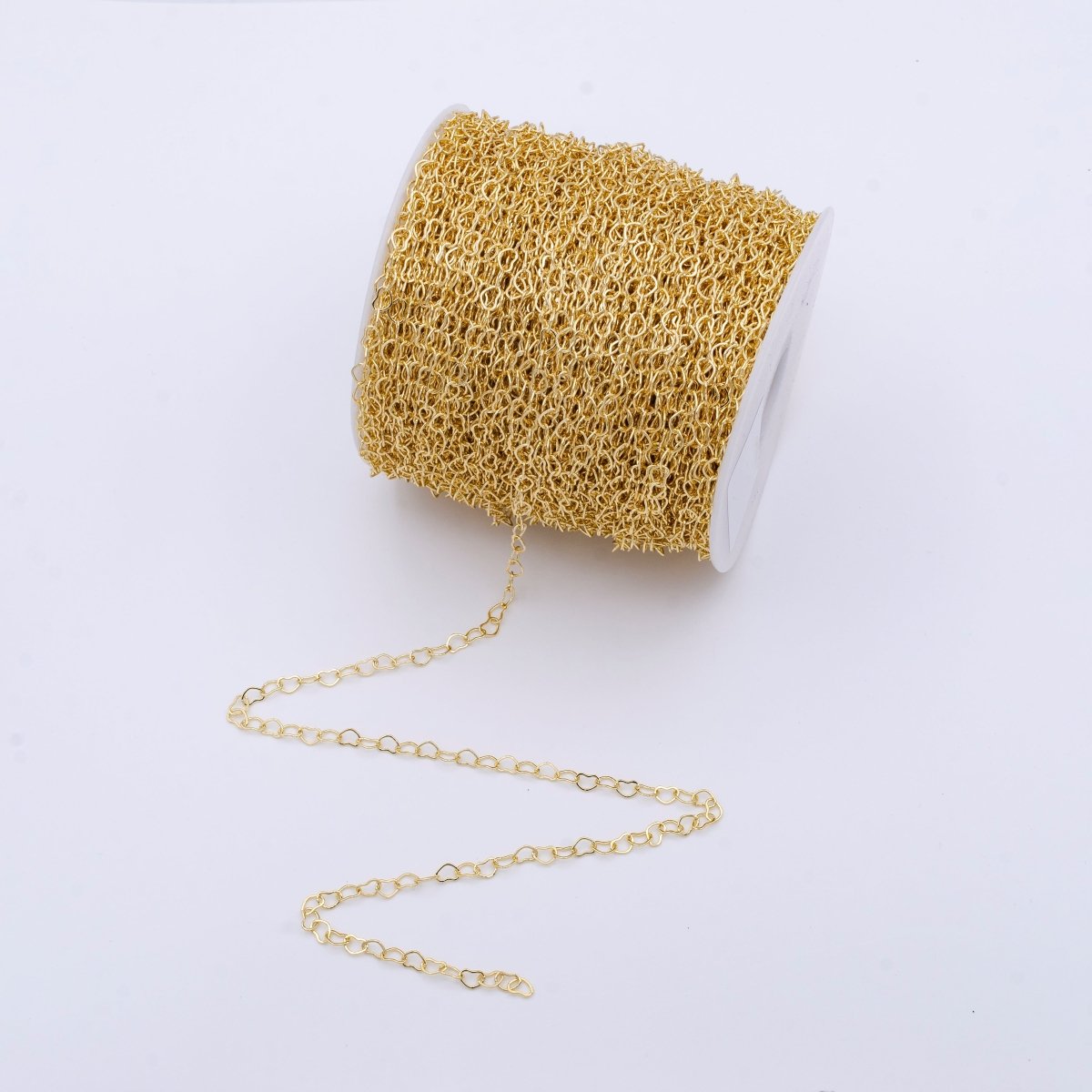 14k Gold Filled Heart Link Gold Chain by Yard, Lovely Heart Charm Chain, Wholesale bulk Roll Chain for Jewelry Making Width 3.4mm | ROLL-1076 - DLUXCA