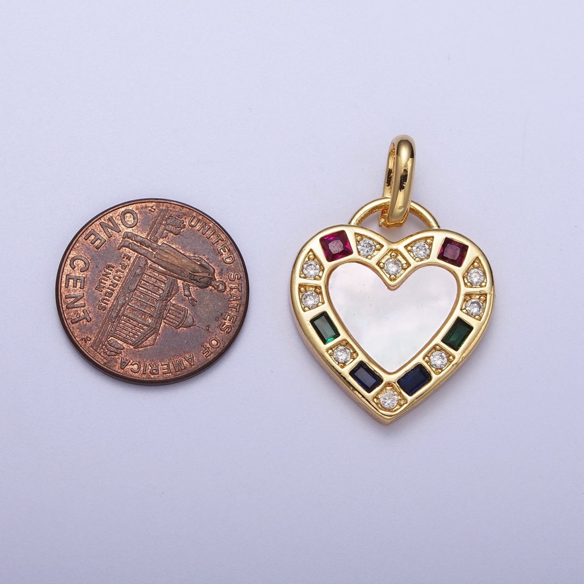 14K Gold Filled Heart Love Multicolor CZ Shell Pearl Pendant I-580 - DLUXCA