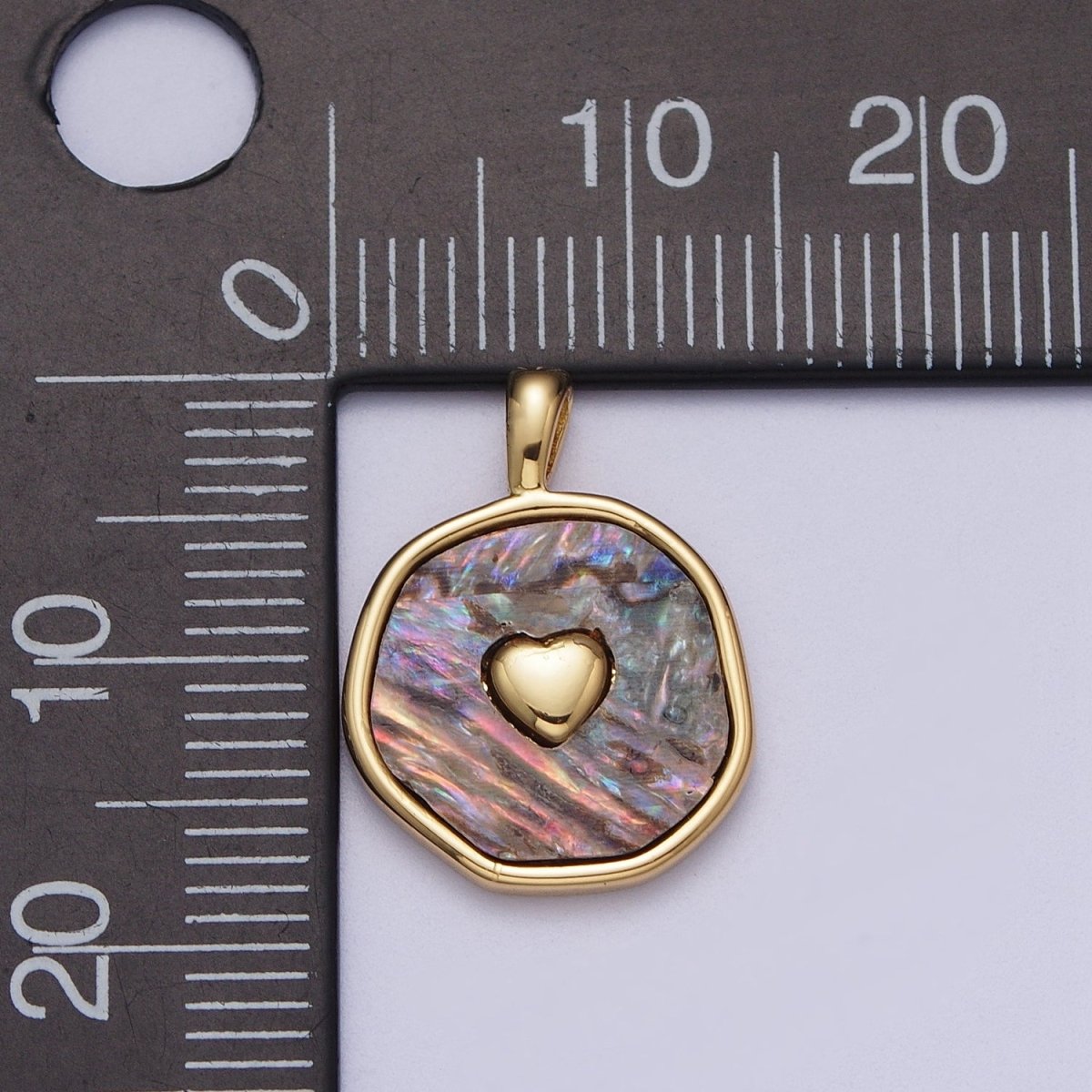 14K Gold Filled Heart Love Shell Pearl, Abalone Round Pendant I-430 I-546 - DLUXCA