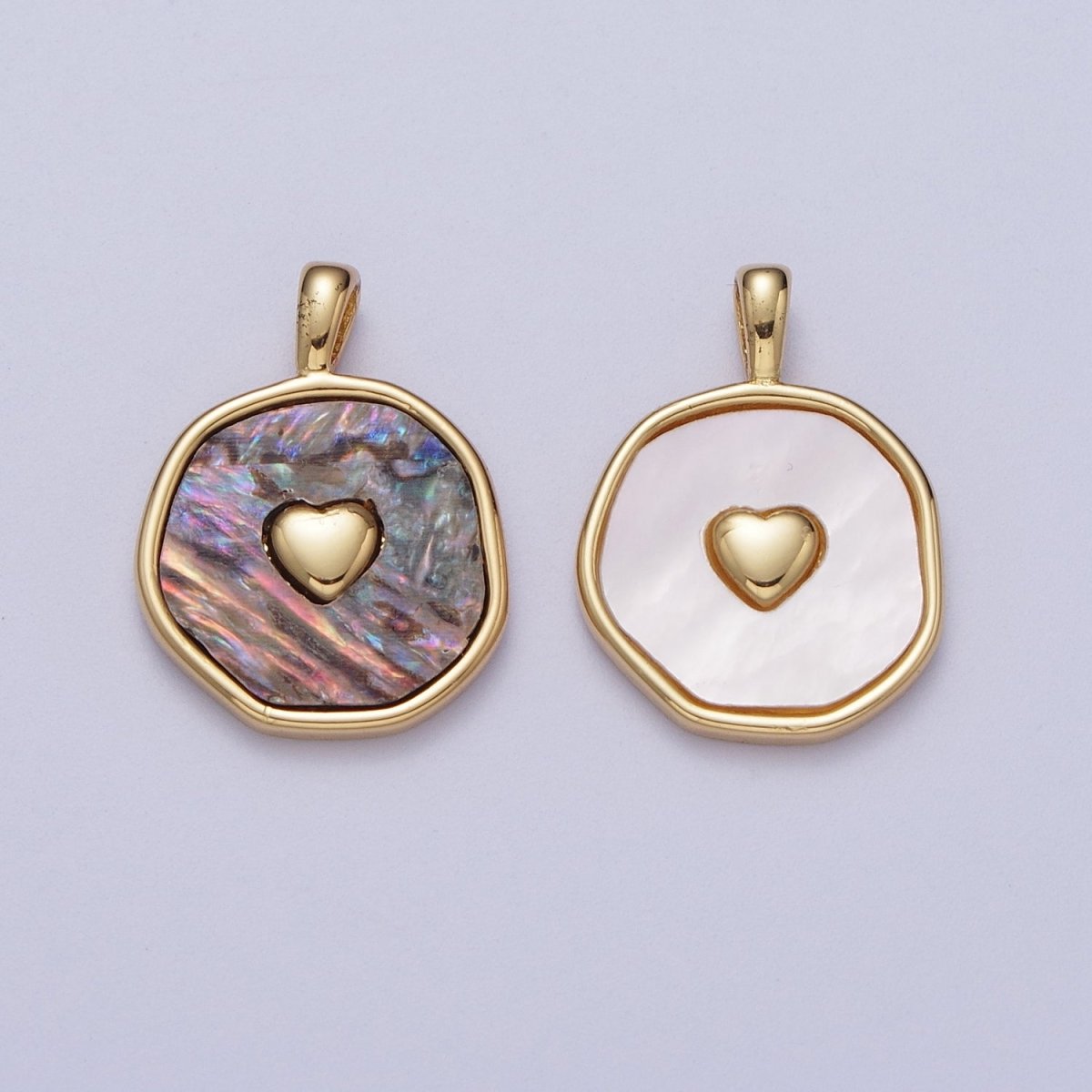 14K Gold Filled Heart Love Shell Pearl, Abalone Round Pendant I-430 I-546 - DLUXCA