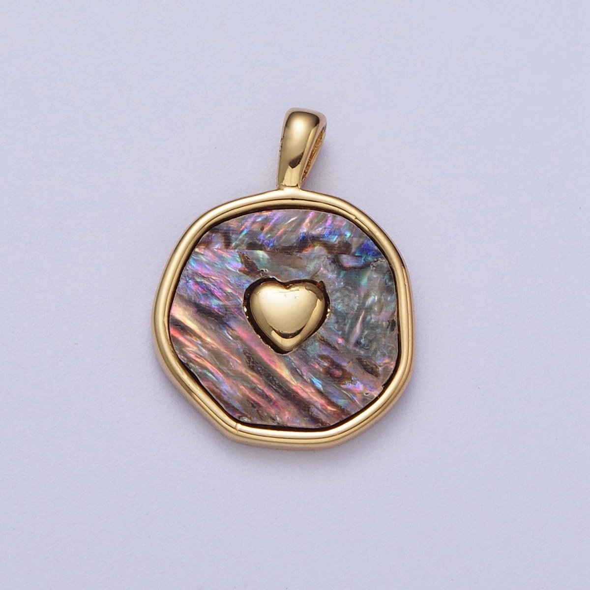 14K Gold Filled Heart Love Shell Pearl, Abalone Round Pendant I-430 I-546 - DLUXCA