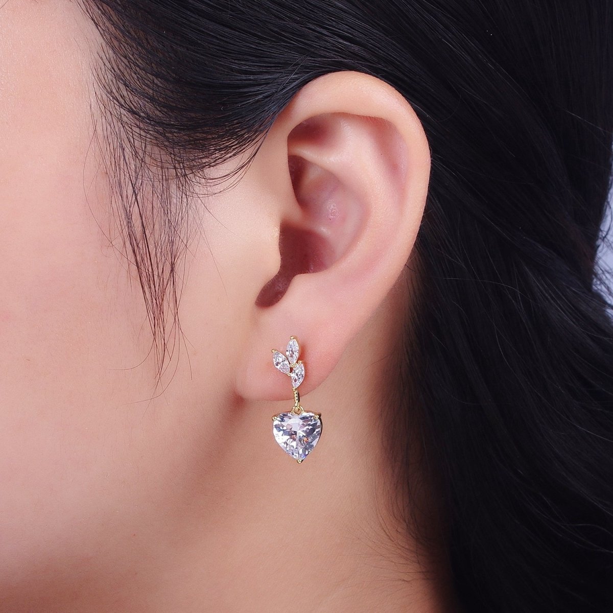 14K Gold Filled Heart Marquise Cubic Zirconia Dangle Drop Stud Earrings | Y-057 - DLUXCA