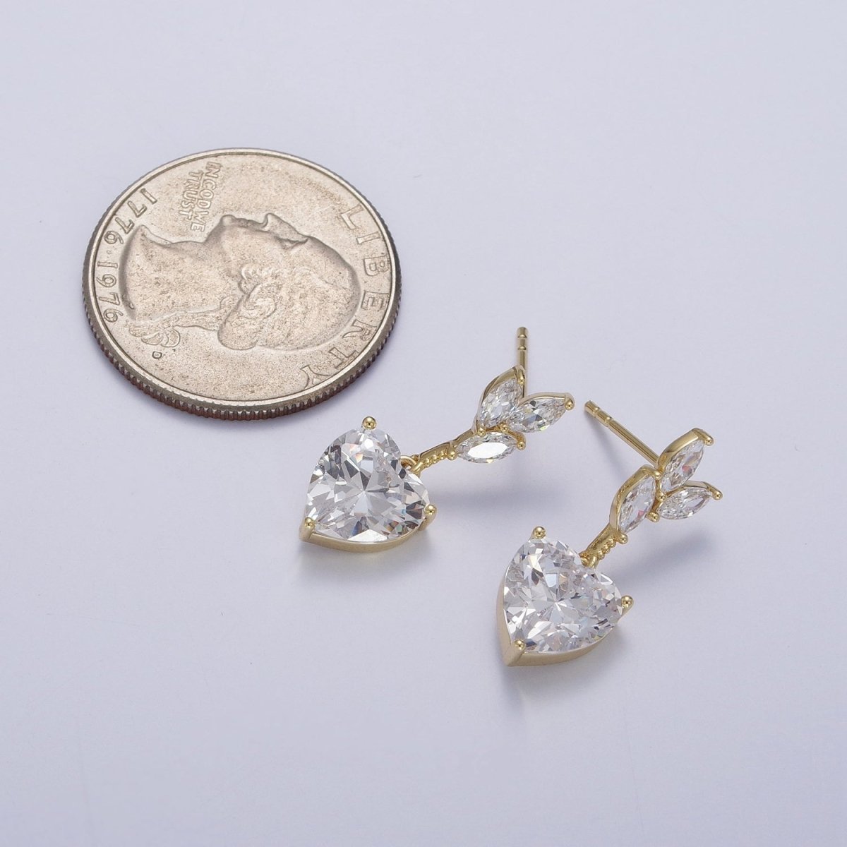 14K Gold Filled Heart Marquise Cubic Zirconia Dangle Drop Stud Earrings | Y-057 - DLUXCA