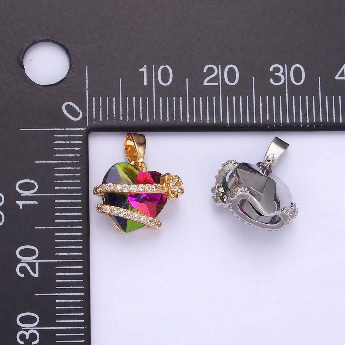 14K Gold Filled Heart Multicolor Micro Paved CZ Band Flower Pendant in Gold & Silver | AA1159 - DLUXCA