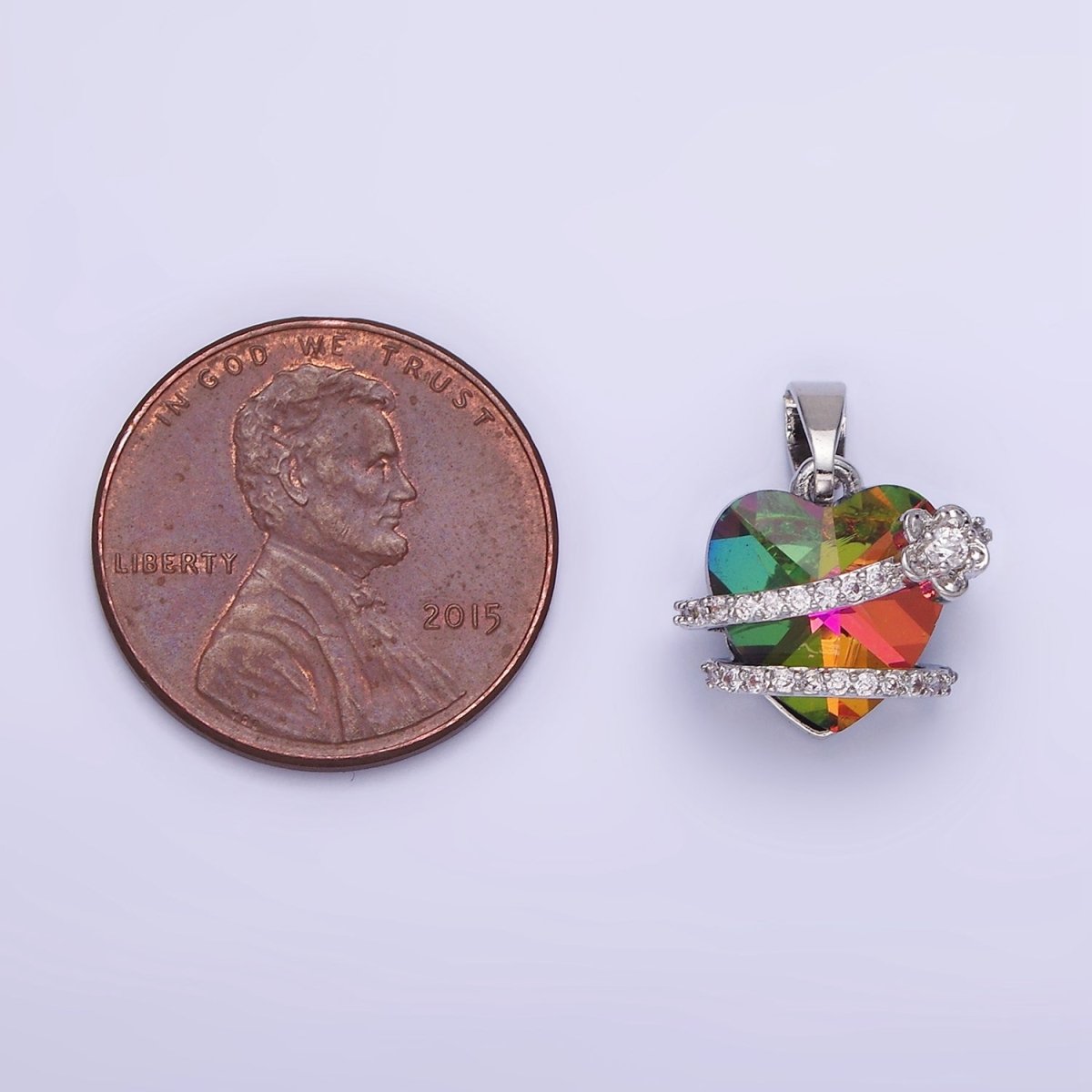 14K Gold Filled Heart Multicolor Micro Paved CZ Band Flower Pendant in Gold & Silver | AA1159 - DLUXCA