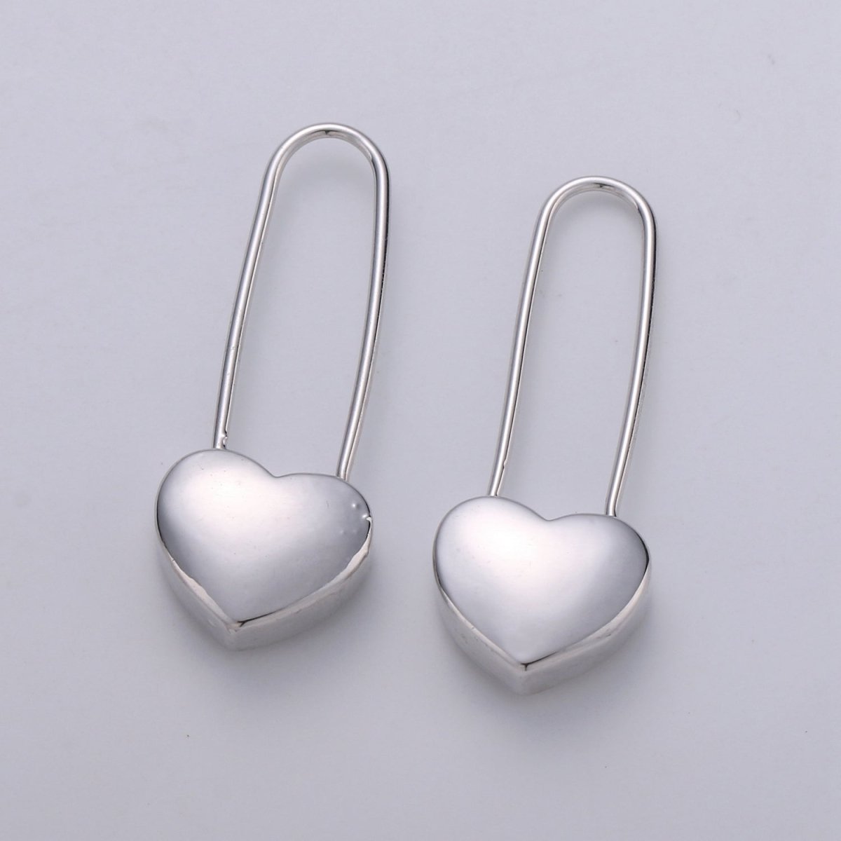 14K Gold Filled Heart Safety Pin Drop Earrings in Gold & Silver Q-151 Q-152 - DLUXCA