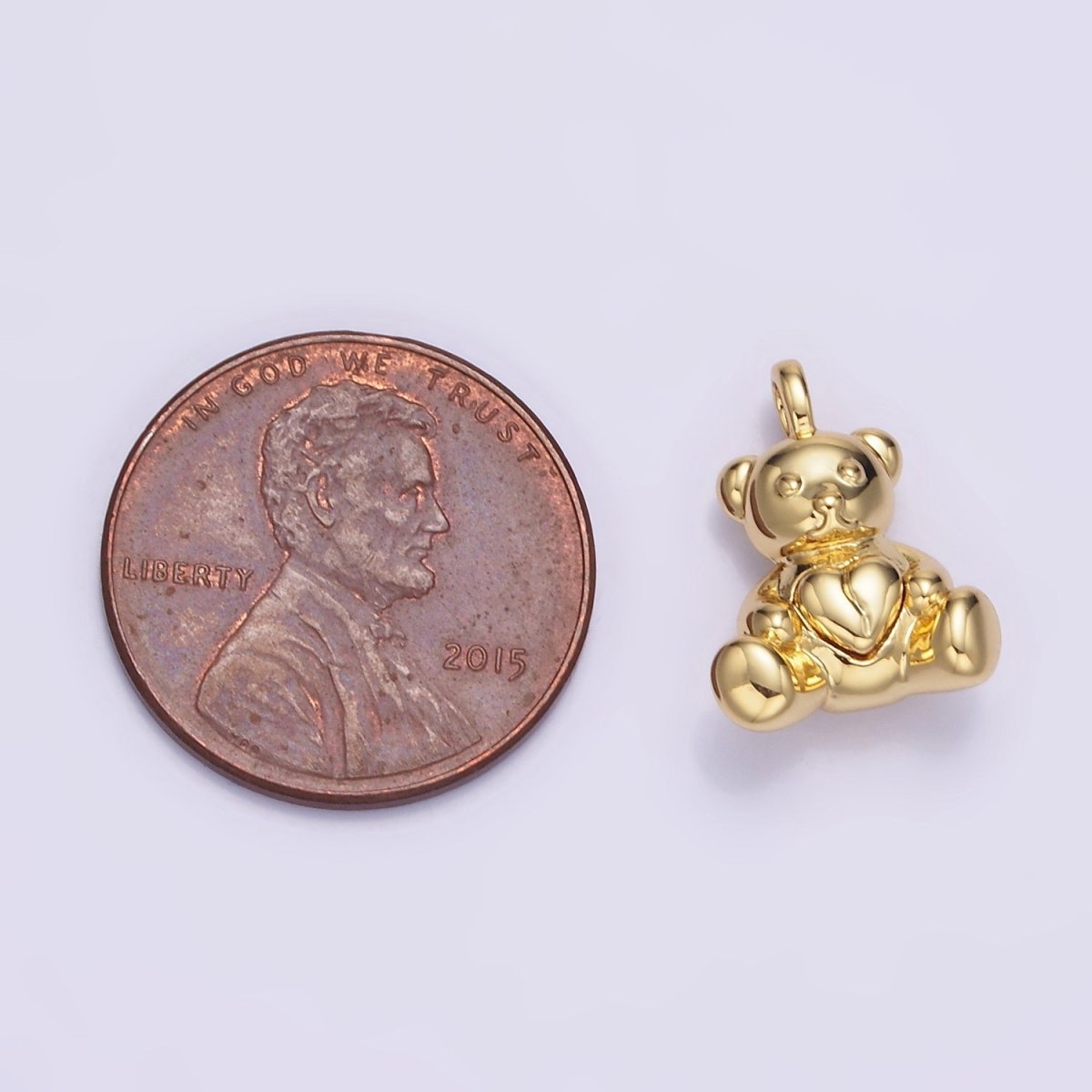 14K Gold Filled Heart Teddy Bear Animal Pendant in Gold & Oxidized Silver | AA1232 - DLUXCA