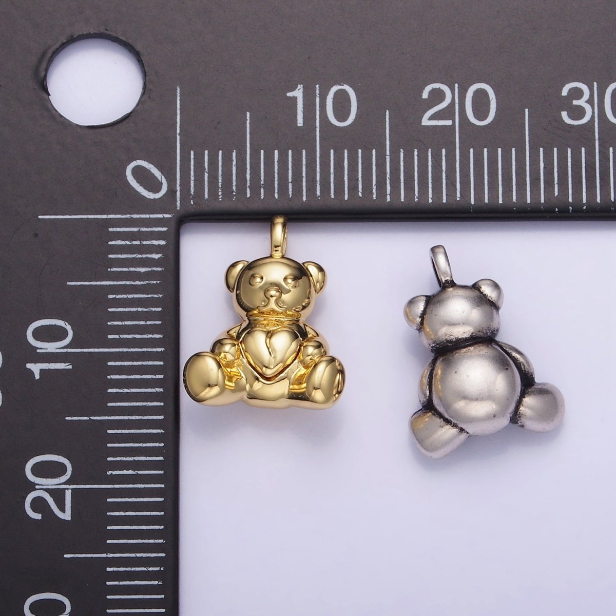 14K Gold Filled Heart Teddy Bear Animal Pendant in Gold & Oxidized Silver | AA1232 - DLUXCA