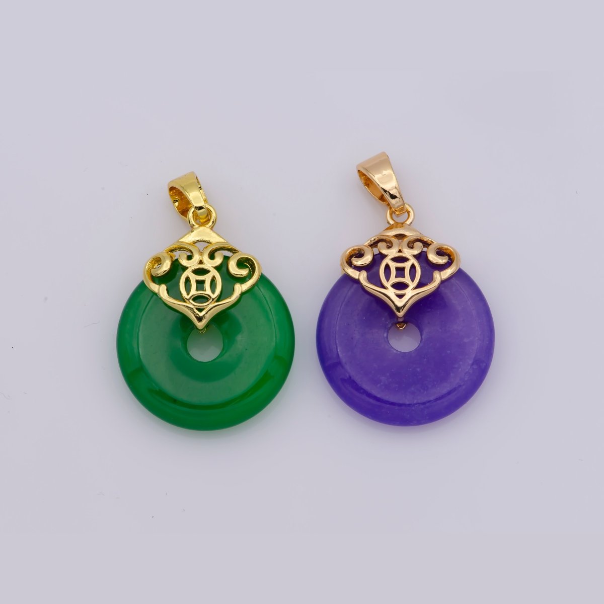 14k Gold Filled Heart with Round Jade Stone charm, Green Donut Stone Pendant, Jade Stone Pendant, Heart Charm Birthstone Jewelry Necklace O-131,O-148 - DLUXCA