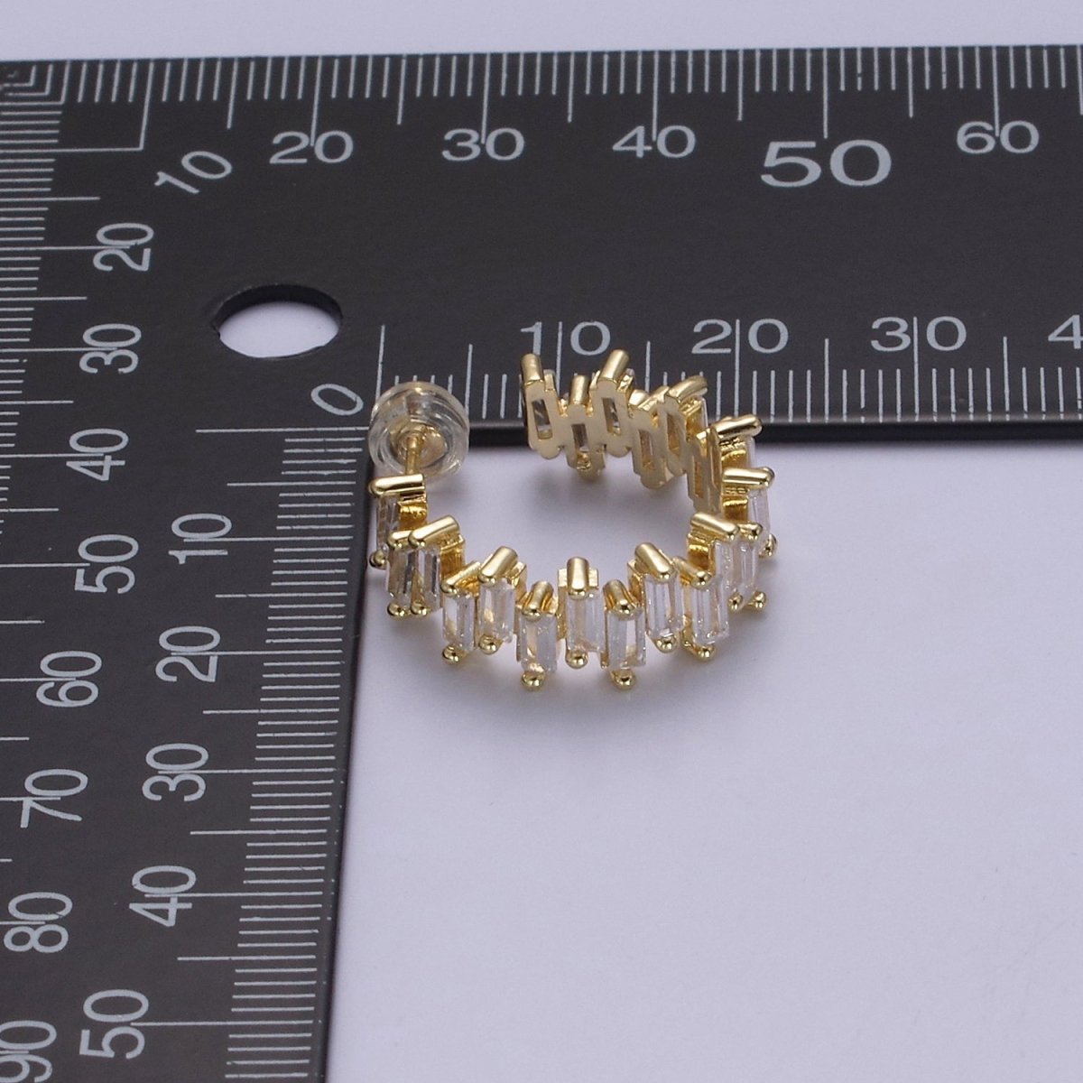 14k Gold Filled Hoop Earrings Baguette Hoop Earrings Chunky Earring CZ Diamond Earrings Statement Earrings Hoop Bold Earrings T-360 - DLUXCA