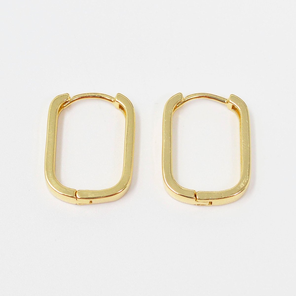 14K Gold Filled Hoop Earrings, Classic Oval Hoops in Gold w/ Click Lock Closure Lightweight Tube Minimalist Earrings U Shaped Hoops Q-429 - DLUXCA
