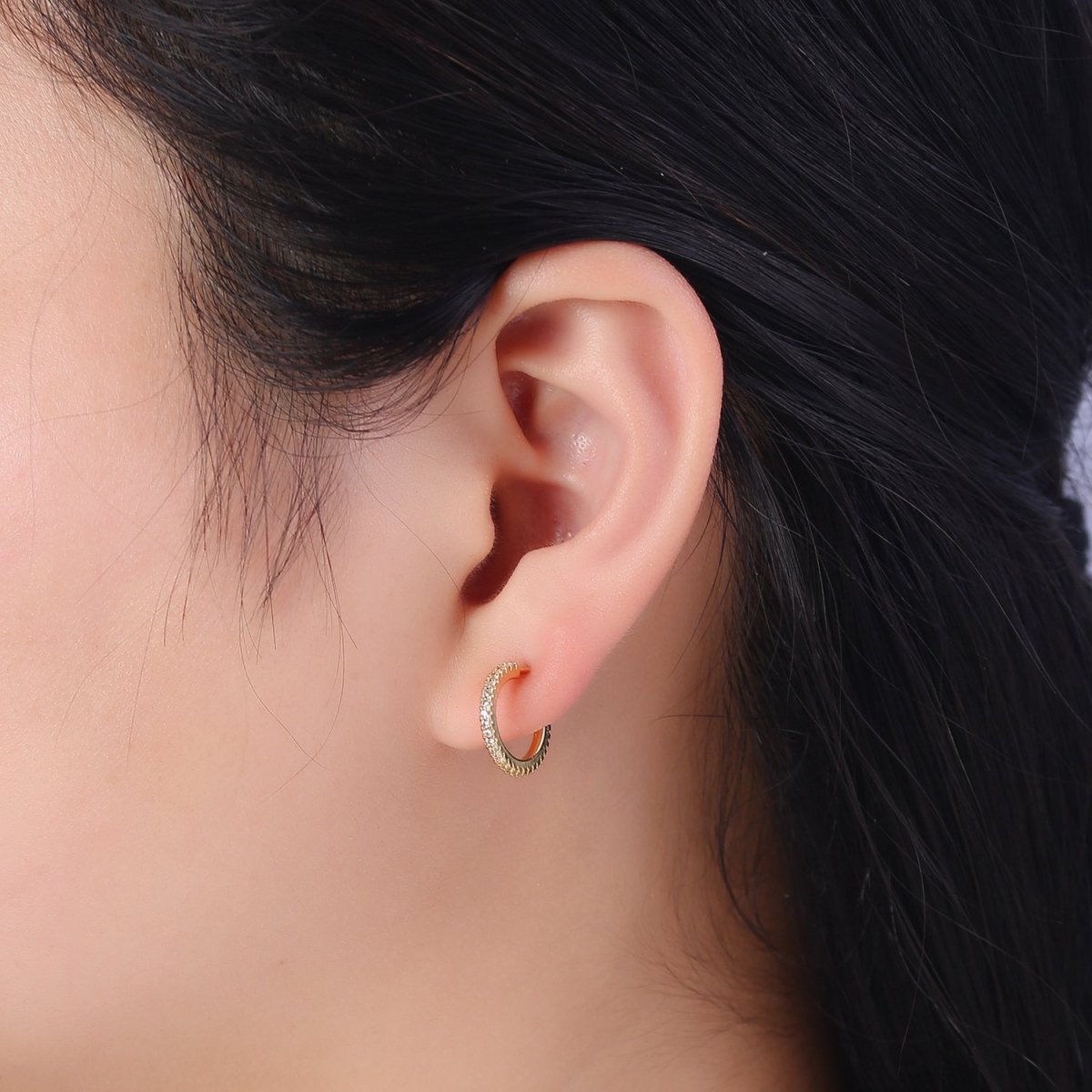 14k Gold Filled Hoop Earrings with Micro Pave, Cubic Zirconia, Dainty Hoops, Zircon Hoops, Wholesale Jewelry V-170 V-171 V-172 - DLUXCA