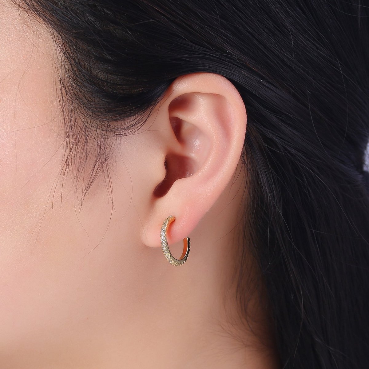 14k Gold Filled Hoop Earrings with Micro Pave, Cubic Zirconia, Dainty Hoops, Zircon Hoops, Wholesale Jewelry V-170 V-171 V-172 - DLUXCA