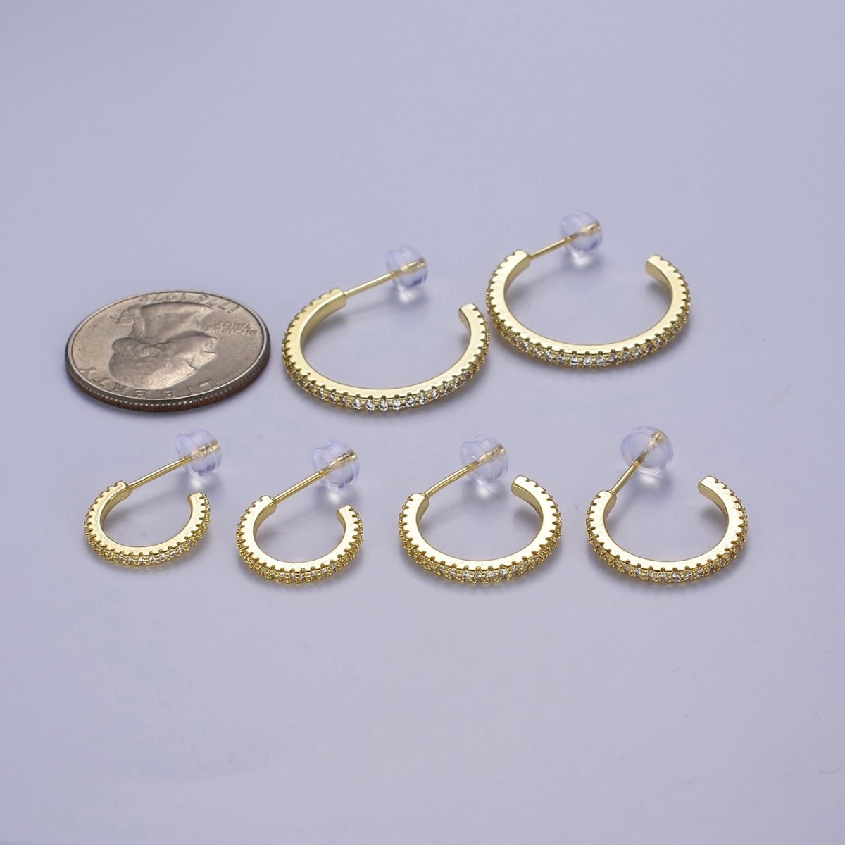 14k Gold Filled Hoop Earrings with Micro Pave, Cubic Zirconia, Dainty Hoops, Zircon Hoops, Wholesale Jewelry V-170 V-171 V-172 - DLUXCA