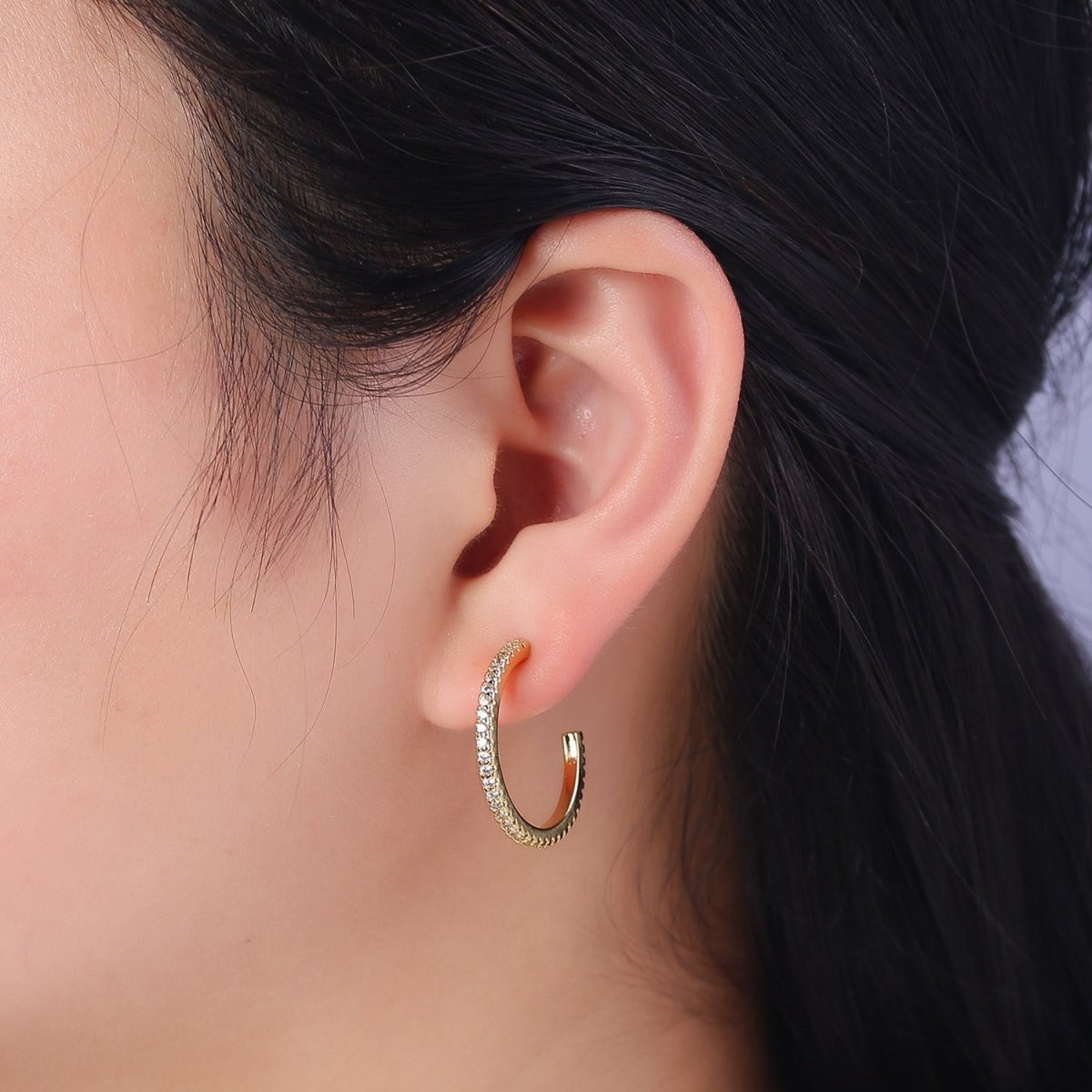 14k Gold Filled Hoop Earrings with Micro Pave, Cubic Zirconia, Dainty Hoops, Zircon Hoops, Wholesale Jewelry V-170 V-171 V-172 - DLUXCA