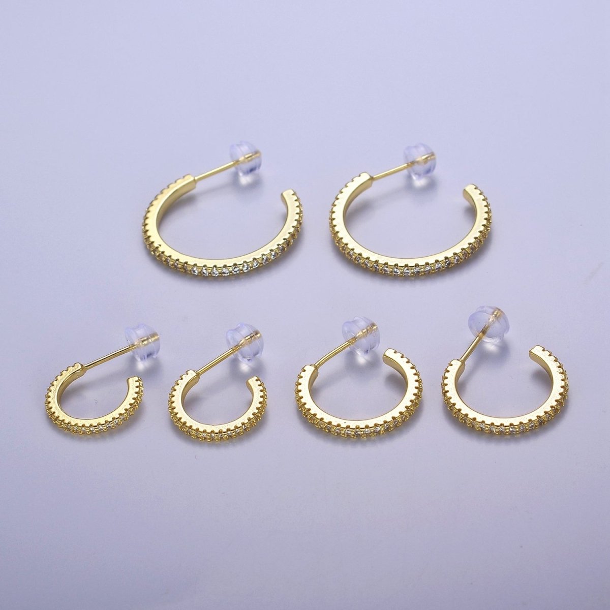 14k Gold Filled Hoop Earrings with Micro Pave, Cubic Zirconia, Dainty Hoops, Zircon Hoops, Wholesale Jewelry V-170 V-171 V-172 - DLUXCA